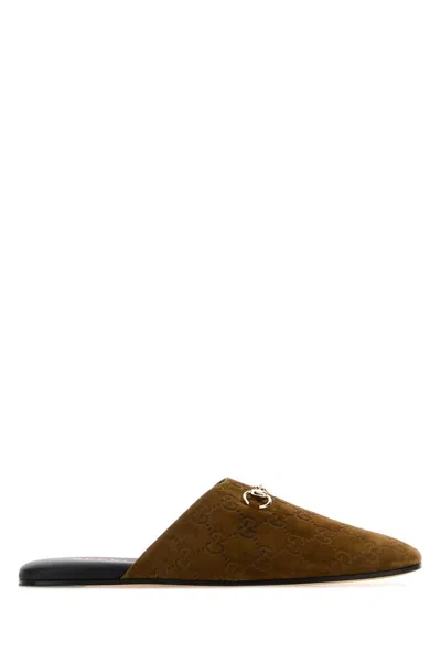 Gucci Women's Suede Leather-lined Slippers In Camel
