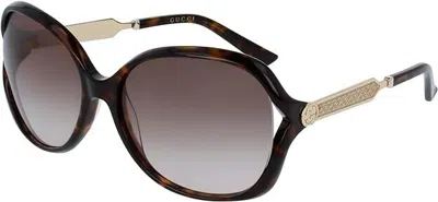 Pre-owned Gucci Women's Sunglasses Gg0076s 003 Round Oval Havana Brown 60mm
