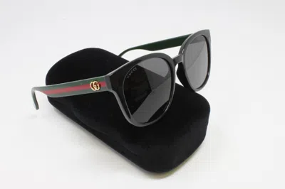 Pre-owned Gucci Women's Sunglasses Gg0855sk 001 Black Green Red 56mm & 100% Authentic In Gray