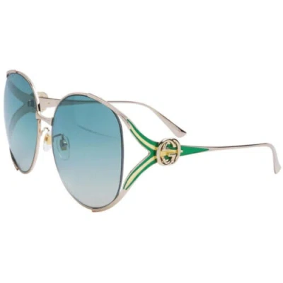 Pre-owned Gucci Women's Sunglasses Gold Metal Full Rim Frame Green Lens Gg0225s 006