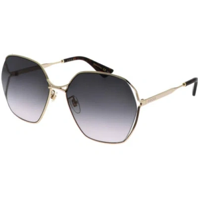 Pre-owned Gucci Women's Sunglasses Gold Metal Geometric Shape Frame Grey Lens Gg0818sa 001 In Gray
