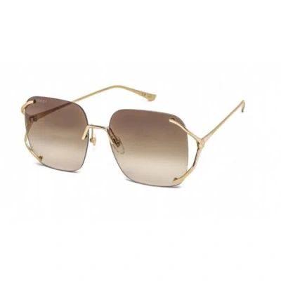 Pre-owned Gucci Women's Sunglasses Gold Oversized Frame Brown Gradient Lens Gg0646s 002