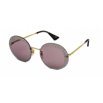 Pre-owned Gucci Women's Sunglasses Gold Round Metal Rimless Frame Violet Lens Gg0899s 001 In Purple