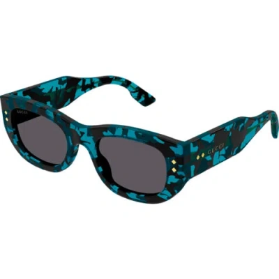 Pre-owned Gucci Women's Sunglasses Havana Acetate Rectangular Frame Grey Lens Gg1215s 001 In Gray