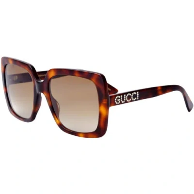 Pre-owned Gucci Women's Sunglasses Havana Acetate Square Frame Brown Lens Gg0418s 003