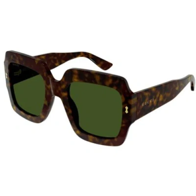 Pre-owned Gucci Women's Sunglasses Havana Bio Acetate Square Frame Green Lens Gg1111s 002
