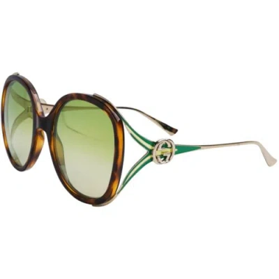 Pre-owned Gucci Women's Sunglasses Havana Butterfly Shape Frame Green Lens Gg0226s 006