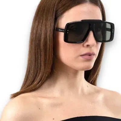 Pre-owned Gucci Women Sunglasses Oversized Shield Black Square Gg1369s-001 Gray Lens