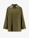 Gucci Gg Monogram Leather-trimmed Oversized Jacket In Green