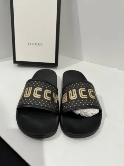 Pre-owned Gucci Women Supreme  Star Sandals Sz 38 & 39 In Black