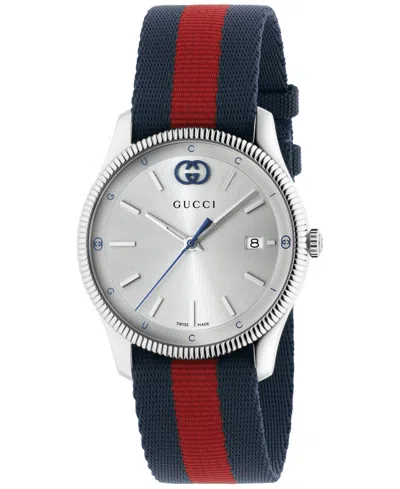 GUCCI WOMEN'S SWISS G-TIMELESS RED & BLUE NYLON STRAP WATCH 38MM