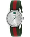 Gucci Women's Swiss G-timeless Red & Green Nylon Strap Watch 38mm In Green Red Green