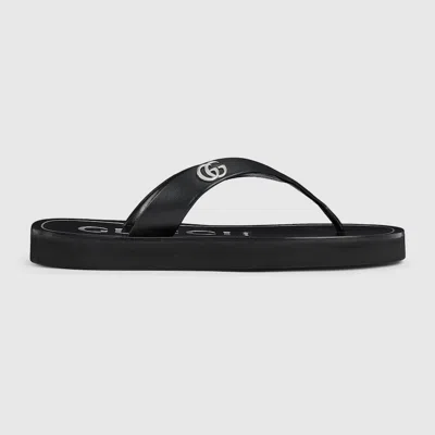 Gucci Mila Double G Leather Thong Sandals In Black