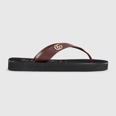 Gucci Mila Double G Leather Thong Sandals In Brown