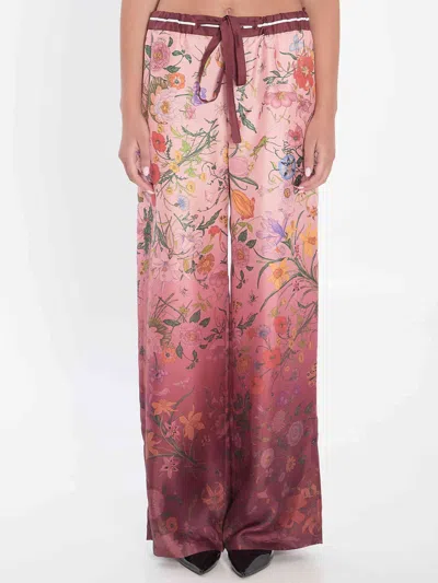 Gucci Women Trousers In Printed Silk In Pink
