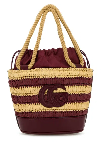 GUCCI GUCCI WOMEN TWO-TONE RAFFIA MINI GUCCI SUMMER BUCKET BAG