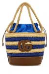 Gucci Women Two-tone Raffia Mini  Summer Bucket Bag In Blue