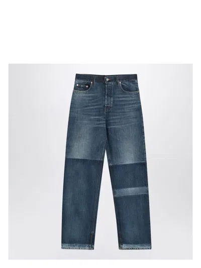 GUCCI WOMEN'S TWO-TONE WIDE-LEG JEANS WITH STONE-WASHED TREATMENT