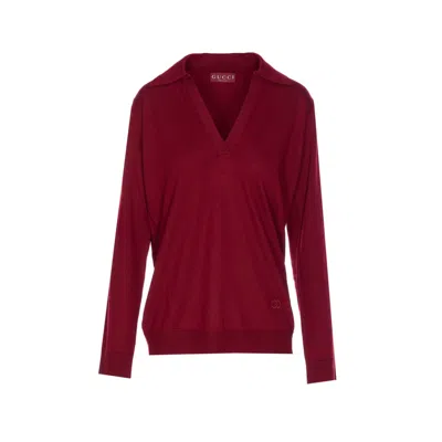Gucci Women Ultralight Wool Polo With  Logo In Red