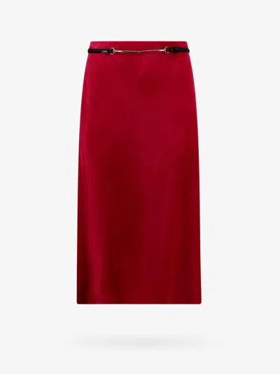 Gucci Women Velvet Skirt With Belt And Horsebit Detail