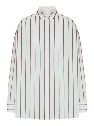 Gucci Women Vertical Striped Silk Shirt In Multi