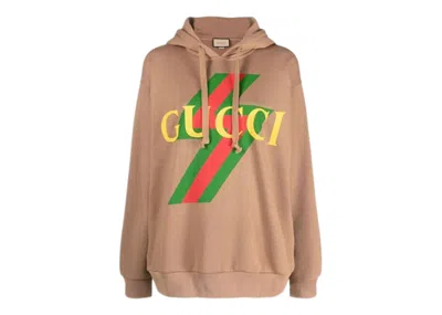 Pre-owned Gucci Women's Vintage Logo Hoodieyellow In Camel/red/green