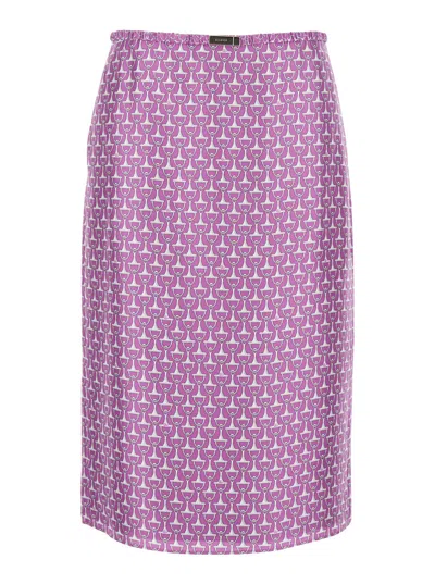 Gucci Women Violet Skirt With Logo Patch On The Front And All-over Print In Silk Woman In Multi