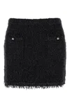 Gucci Black Skirt With Gg Buttons And Fringed Hem In Tech Fabric Woman In Black