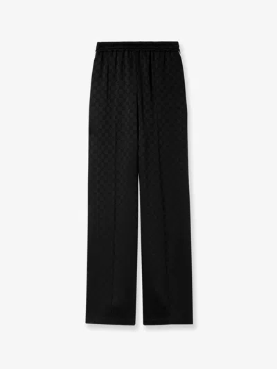 Gucci Women Viscose Blend Trousers With All-over Gg Motif In Black