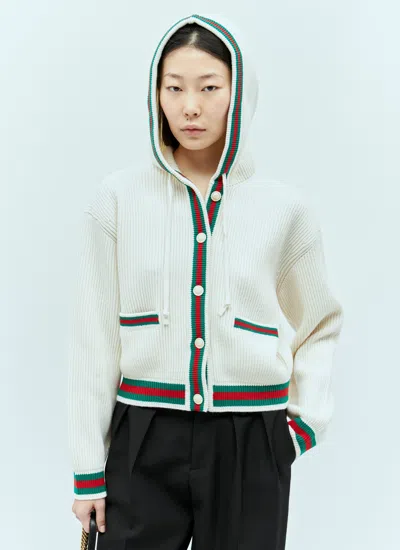 Gucci Web Stripe Ribbed-knit Wool Cardigan In White