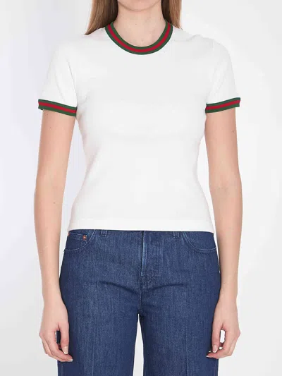 Gucci Women Web T-shirt In White