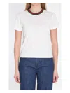 Gucci White Crewneck T-shirt With Web Detail On The Edges In Cotton Woman In White