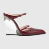 Gucci 110 Leather Wedge Mules In Bordeaux