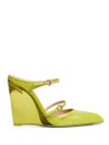 Gucci Leather Wedge Mules In Green