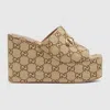 Gucci Gg Wedge Sandals In Beige