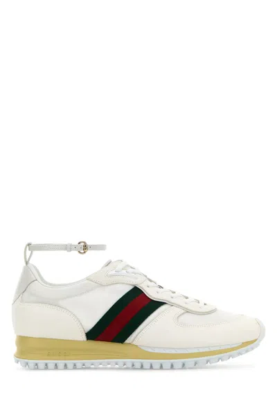 Gucci Women White Gg Fabric And Suede Re-motion Sneakers