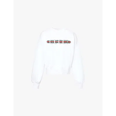 Gucci Womens White Mc Branded-print Relaxed-fit Cotton-jersey Sweatshirt