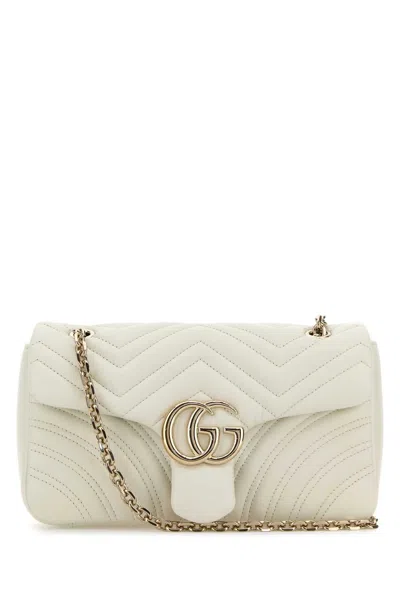 Gucci Women White Nappa Leather Medium Gg Marmont Shoulder Bag