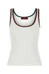 Gucci White Ribbed Top With Web Detail On The Edges In Cotton Woman In White