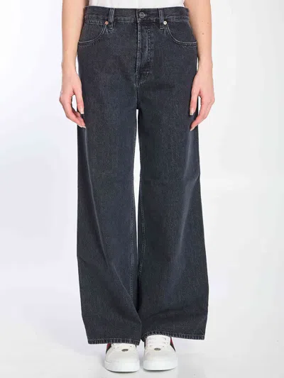 Gucci Women Wide Leg Denim Trousers In Blue