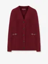 Gucci Bordeaux V-neck Cardigan With Metal Clamps On The Front In Wool And Cashmere Blend Woman In Burgundy