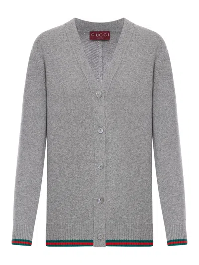 GUCCI GUCCI WOMEN WOOL AND CASHMERE CARDIGAN WITH WEB