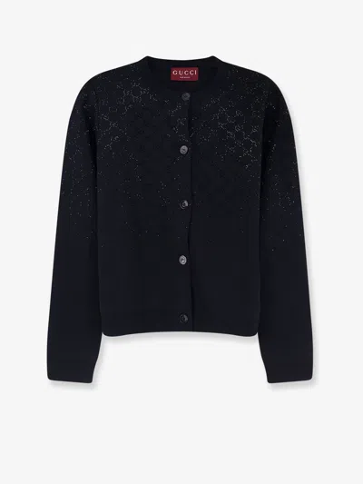 GUCCI GUCCI WOMEN WOOL AND VISCOSE CARDIGAN WITH ALL-OVER GG LOGO