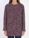 Gucci Longline Tweed Jacket Front Pockets In Multi