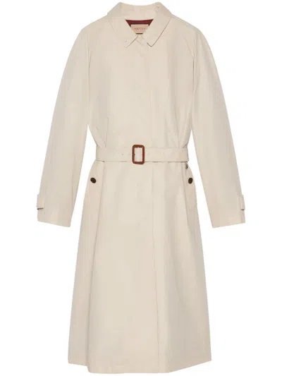 Gucci Belted Gabardine Trench Coat In Nude