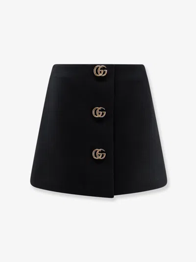 Gucci Women Wool Crepe Skirt With Double G Button In Black
