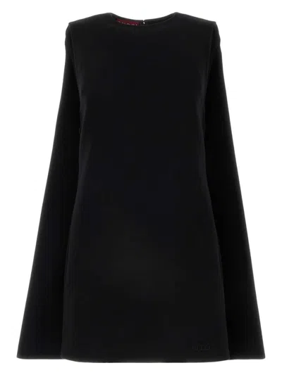 Gucci Wool Crew Neck Mini Dress With Long Sleeves In Black