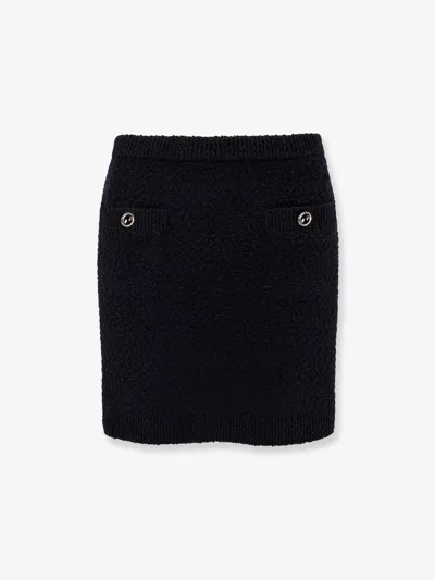 Gucci Women Wool Skirt With Bouclã© Effect, Mini Lenght And Pockets With Ribbed Profiles And Gg Enam