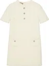 Gucci Dress Wool Tweed Embroidered Trim In White