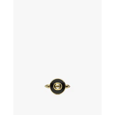 Gucci Womens Yellow Gold Interlocking G Enamelled Gold-tone Metal Ring